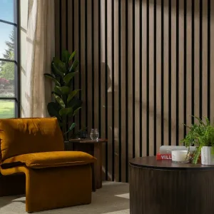 Set of 2 Modern 3D Fluted Acoustic Wood Slat Wall Panels 47.2" x 11.8" Soundproof Decorative Panels for Home Theater, Office, Studio and Interior Walls, Walnut