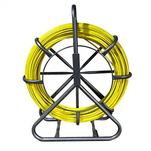 5/16in 492ft Fiberglass Fish Tape Heavy-Duty Cable Puller with Steel Stand for Wire Installation in Conduits, Walls & Floors