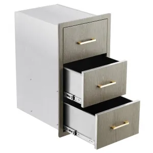 16"W x 20.5"D x 28.5"H Stainless Steel Outdoor Kitchen Triple Drawers Heavy Duty, Weather-Resistant, Patio Grill Storage, Brushed Stainless Steel with Wood Grain Film