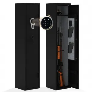 Rifle & Pistol Gun Safe with Fingerprint Lock & Backlit Keypad, Heavy Duty Steel, Removable Shelves, Dual Alarm, Pistol Pockets - Home Security Locker