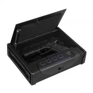 Gun Safe for 2 Pistols with Biometric & PIN Access, Steel Construction, LED Light & Silent Mode, Quick Access Lock Box for Bedside & Car