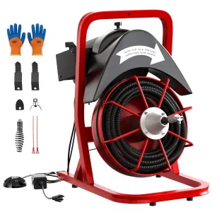 Drain Cleaner Machine 1/2 Inch 50FT Sewer Snake with Powerful Motor, Durable Cable, Automatic Feed for Home & Commercial Use, Portable Design