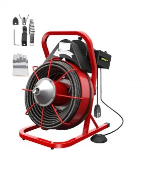 75FT x 1/2 Inch Drain Cleaner Machine, Portable Electric Drain Auger Auto Feed Electric Sewer Snake with 6 Cutters & Foot Switch for 1" to 4" Pipes, Heavy Duty Sewer Auger for Sinks, Toilets, Showers