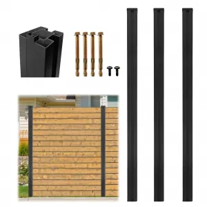 3 Pack 6Ft Aluminum Fence Post, 3-Way Adjustable Matte Black Rustproof Privacy Fence Posts for Outdoor Wood Panels