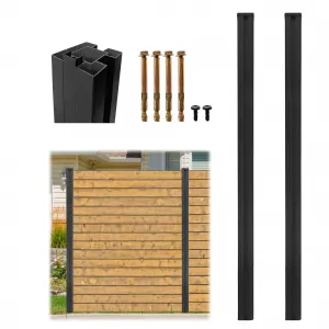 2 Pack 6Ft Aluminum Fence Post, 3-Way Adjustable Matte Black Rustproof Privacy Fence Posts for Outdoor Wood Panels