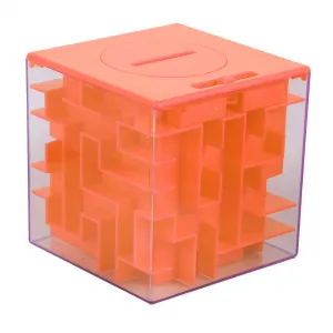 Challenging Money Maze Puzzle Box for Kids and Adults - 3D Brain Teaser Piggy Bank, Fun Gift Holder for Cash and Tokens, Distinctive Birthday and Holiday Present, Secure Storage Box - Orange Color
