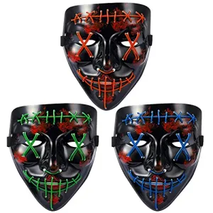Halloween Scary Mask LED Mask LED Purge Mask [3PACK] LED Light Up Mask EL Wire Light Up for Festival Cosplay Halloween Costume Halloween Festival Party