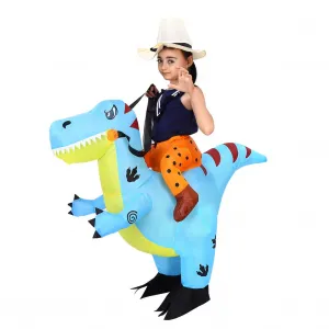 Halloween Inflatable Dinosaur Costume for Kids - Ride-On Dinosaur Blow Up Costume - Blue - Halloween Party Cosplay Dress-Up
