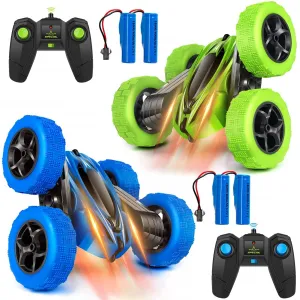 2PACK RC Stunt Car Remote Control Car for Kids, 2.4Ghz High Speed Rock Crawler Vehicle,360 Rotating 4WD Off Road Double Sided Rotating Tumbling Rc Car with 4 Rechargeable Battery.