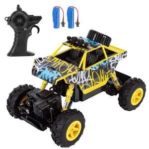 4WD RC Stunt Car for Kids – High Speed Remote Control Off-Road Wild Truck – All-Terrain Electric Toy Vehicle – Rechargeable, Graffiti Yellow