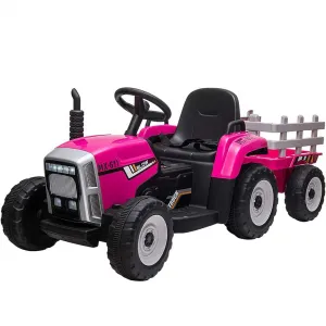 Ride - P Series: 12V Electric Tractor & Trailer for Kids, 3-6 Yrs - With RC - Rose / 25W