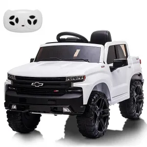 Ride - P Series: 12V Ride on Car with Remote Control, Battery Powered Licensed Chevrolet Silverado GMC Kids Ride On Truck, Toddler Electric Vehicles Toys,Music,FM,Bluetooth, Spring Suspension, LED Light - White