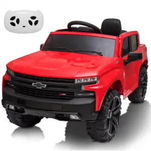 Ride - P Series: 12V Ride on Car with Remote Control, Battery Powered Licensed Chevrolet Silverado GMC Kids Ride On Truck, Toddler Electric Vehicles Toys,Music,FM,Bluetooth, Spring Suspension, LED Light - Red