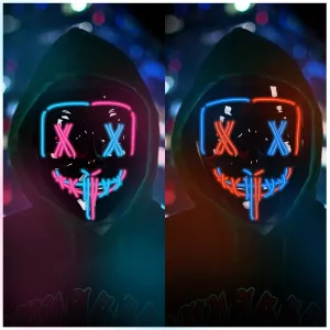 Purge Mask, 2 Pack Light up Mask LED Mask, Scary Masks, Glow Neon Mask Costume Mask with 3 Lighting Modes for Halloween Festival Party