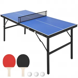 Foldable Portable Table Tennis Table - 60x26x27.5 Inches | Indoor & Outdoor Use with 2 Paddles & 3 Balls | Aluminum Frame for Game Room, Apartment, Office