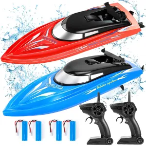 2PACK RC Boat,Remote Control Boats for Kids and Adults,10km/H 2.4G High Speed Remote Control Boat,Fast RC Boats for Pools and Lakes with 4 Rechargeable Battery.(Blue+Red)
