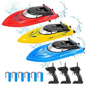 3PACK RC Boat, Remote Control Boats for Kids and Adults,10km/H 2.4G High Speed Remote Control Boat, Fast RC Boats for Pools and Lakes with 6 Rechargeable Battery(3 in The Boat).