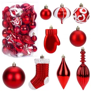 Plastic Christmas Ball Ornaments Decorative, Xmas Balls Baubles Shatterproof Ornaments Balls for Holiday Party Decoration 50-Pack (Red)