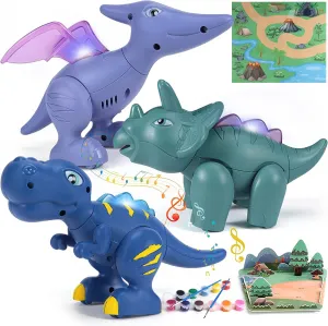 Magnetic Dinosaur Toys for Kids 3-5, Take Apart Dinosaur Toys with Light, Roar Sound, Play Mat & Painting Kit, Kids Trex Dinosaur Toys Christmas Birthday Gifts for Boys Girls 2 3 4 5 Year Old