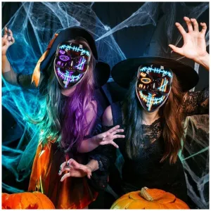 Halloween LED Mask with 3 Lighting Modes for Scary Cosplay Costume - 2 Pack