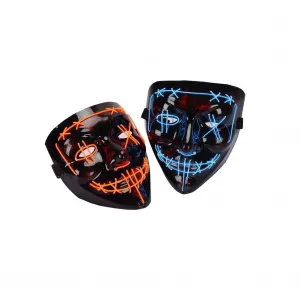 LED Light Up Halloween Mask - 2 Pack Scary Masquerade Party Masks (Blue + Red)