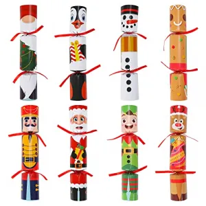Christmas Party Favor, 8 Pack Non-Snap Party Table Favors with Christmas Characters Holiday Party Favor Supplies for Kids Adults, Xmas Parties, Dinners and Holidays. with Joke & Little Gift Inside