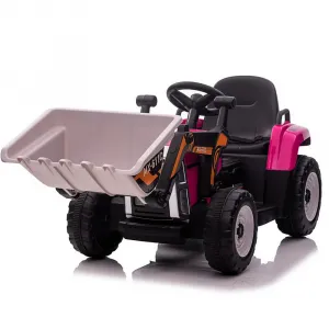 12V Kids Ride on Car,Excavator with Bucket & Remote Control,Toddler Battery Powered Electric Vehicle,2+1 Gear Shift,3 Speeds,Music,Bluetooth,7-LED Headlights,Thread Tire,Rose