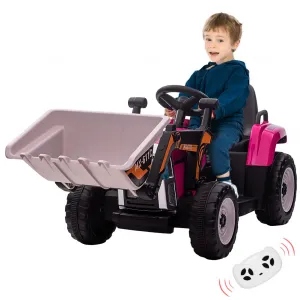 12V Kids Ride on Car,Excavator with Bucket & Remote Control,Toddler Battery Powered Electric Vehicle,2+1 Gear Shift,3 Speeds,Music,Bluetooth,7-LED Headlights,EVA Tire,Rose