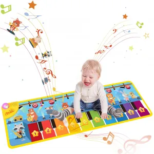 Floor Piano Mat for Toddlers 43x14 inch, 17 Keys & 10 Songs, Soft Fabric, Anti-Slip, Foldable Portable Music Toy for Early Education & Play