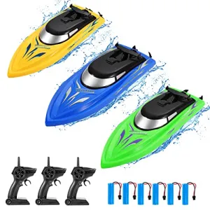 3 Pack RC Boat Remote Control Boats for Pools and Lakes for Kids and Adults, 2.4 GHz RC Boat for Boys 4-7 8-12 Years with 6 Rechargeable Batteries