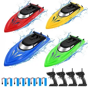 4 Pack RC Boat Remote Control Boats for Pools and Lakes for Kids and Adults, 2.4 GHz RC Boat for Boys 4-7 8-12 Years with 8 Rechargeable Batteries