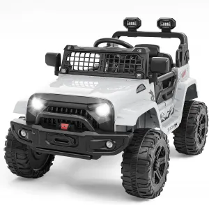 Ride P Series 12V Kids Electric Vehicles with Remote Control Spring Suspension, LED Lights, Bluetooth, 2 Speeds - Whtie