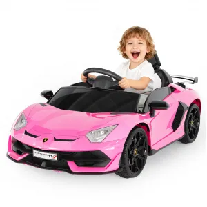 Ride P Series 12V Electric Ride-On Car for Kids | Licensed Lamborghini Battery-Powered Sports Car with Remote Control, 2 Speeds, Sound System, LED Headlights, Hydraulic Doors - Pink