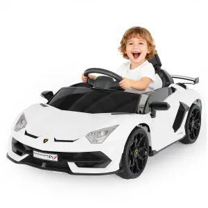 Ride P Series 12V Electric Ride-On Car for Kids | Licensed Lamborghini Battery-Powered Sports Car with Remote Control, 2 Speeds, Sound System, LED Headlights, Hydraulic Doors - White