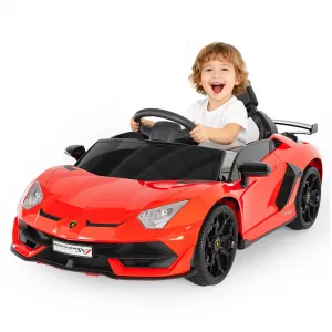 Ride P Series 12V Electric Ride-On Car for Kids | Licensed Lamborghini Battery-Powered Sports Car with Remote Control, 2 Speeds, Sound System, LED Headlights, Hydraulic Doors - Red