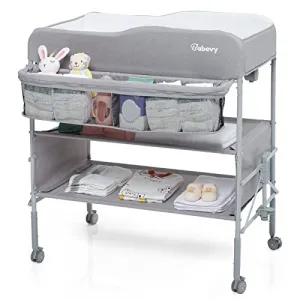 Baby Changing Table Portable Foldable Station Adjustable Height Water-Resistant Pad Mobile Organizer Grey
