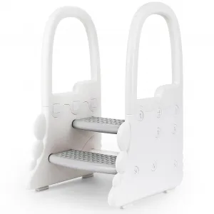 2 Step Stool with Handles for Kids, Anti-Slip Sturdy Toddler Step Stool for Toilet Potty Training, Bathroom, Kitchen Counter Standing Helper (Grey)