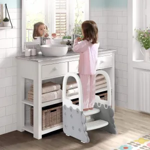 Toddler Step Stool for Bathroom Sink, 2 Step Stools for Kids, Anti-Slip Stool for Kitchen Counter, Potty Training Toilet Stool with Handrail