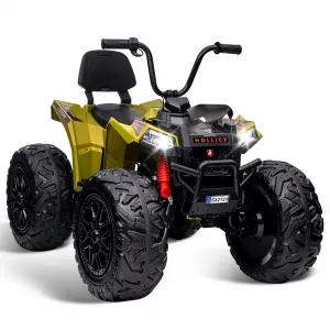Kids ATV Car, 24V Ride on Toy 4WD Quad Electric Vehicle, 4x80W Powerful Engine, w/7AHx2 Large Battery, Accelerator Handle, Full Metal Suspensions, EVA Tires, LED Light, Bluetooth & Music, Green