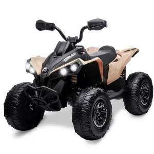 Ride - P Series: 12V Ride on Toy Car Bombardier Licensed BRP Can-am 4 Wheeler Quad Electric Vehicle, w/LED Lights, Spring Suspension, Bluetooth, Music, USB, Treaded Tires, White - Khaki