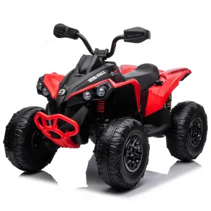 Ride - P Series: 12V Ride on Toy Car Bombardier Licensed BRP Can-am 4 Wheeler Quad Electric Vehicle, w/LED Lights, Spring Suspension, Bluetooth, Music, USB, Treaded Tires, White - Red