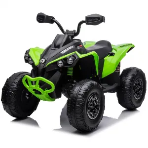 Ride - P Series: 12V Ride on Toy Car Bombardier Licensed BRP Can-am 4 Wheeler Quad Electric Vehicle, w/LED Lights, Spring Suspension, Bluetooth, Music, USB, Treaded Tires, White - Green