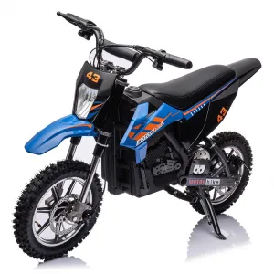 Ride - T Series: 36V Kids Electric Dirt Bike, 350W/15.5MPH Brushless Motor, LED, Comfortable Leather Seat, 175lbs Max Load Capacity-Blue