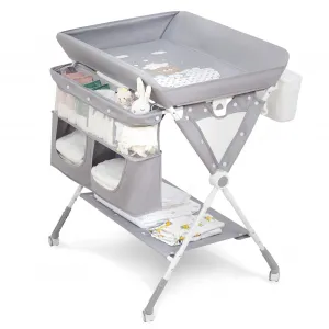 Portable Baby Changing Table, Foldable Diaper Change Table with Wheels, Adjustable Height, Cleaning Bucket, Changing Station for Infant Mobile Nursery Organizer for Newborn