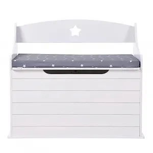 Wooden Toy Box Comfortable Seating Safety Hinged Lid MDF Storage Large Capacity Suitable for Kids Bedroom