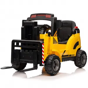 Ride - P Series: 12V Electric Forklift Ride-On: Liftable Fork, Remote, Music, Realistic Design, 66lb Load, for 3-7 Years - Yellow