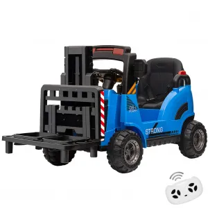 Ride - P Series: 12V Electric Forklift Ride-On: Liftable Fork, Remote, Music, Realistic Design, 66lb Load, for 3-7 Years - Blue