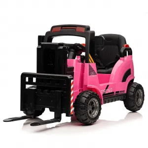 Ride - P Series: 12V Electric Forklift Ride-On: Liftable Fork, Remote, Music, Realistic Design, 66lb Load, for 3-7 Years - Pink