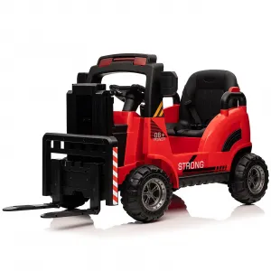 Ride - P Series: 12V Electric Forklift Ride-On: Liftable Fork, Remote, Music, Realistic Design, 66lb Load, for 3-7 Years - Red