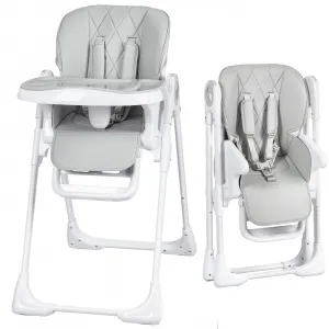 Baby High Chair Adjustable Height Aluminum Frame Easy Clean Foldable Grey Suitable for Feeding Play Lightweight